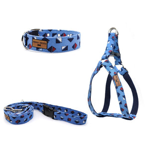 Collar + arnés + correa azul vela - Perros Unidos