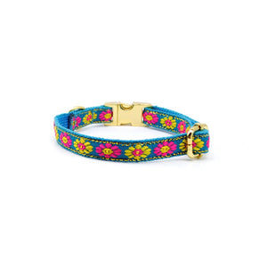 Collar broche dorado gato calipso flores amarillas - Perros Unidos