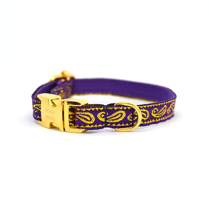 Collar broche dorado gato caracoles morado - Perros Unidos