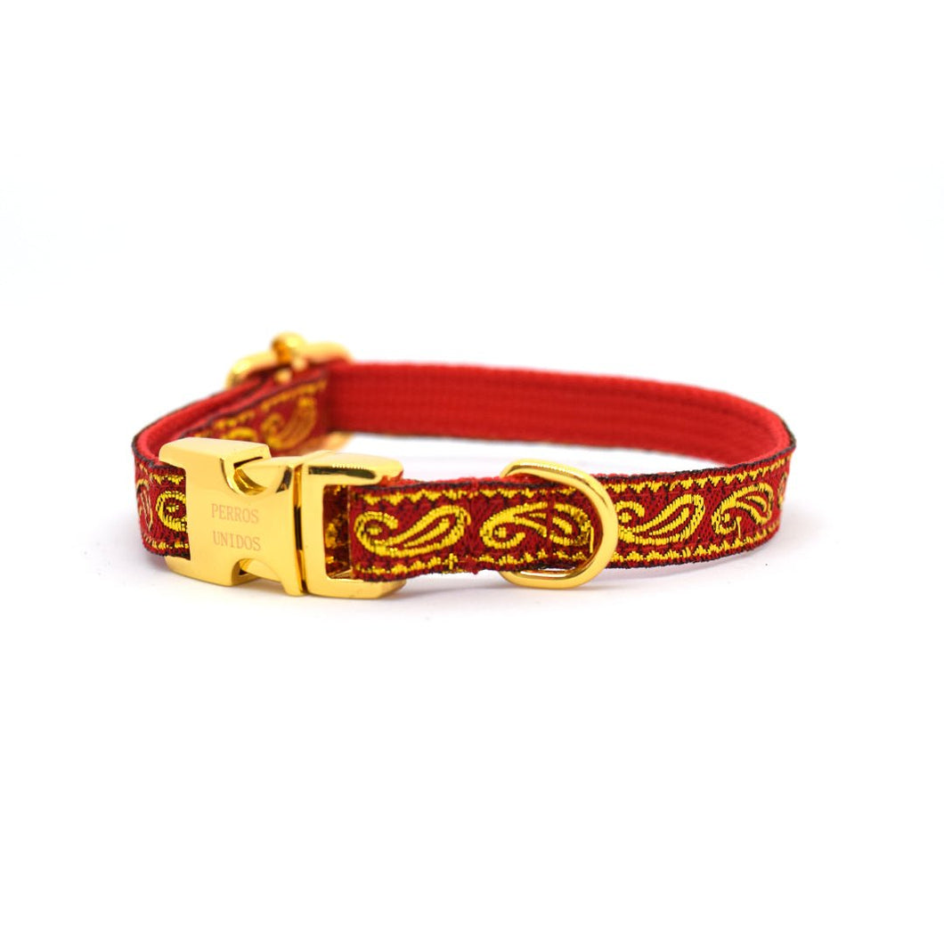 Collar broche dorado gato caracoles rojo - Perros Unidos