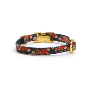 Collar broche dorado gato flores negro - Perros Unidos