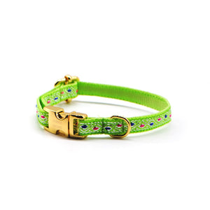 Collar broche dorado gato hojas verde - Perros Unidos