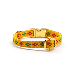 Collar broche dorado gato rombos amarillo - Perros Unidos