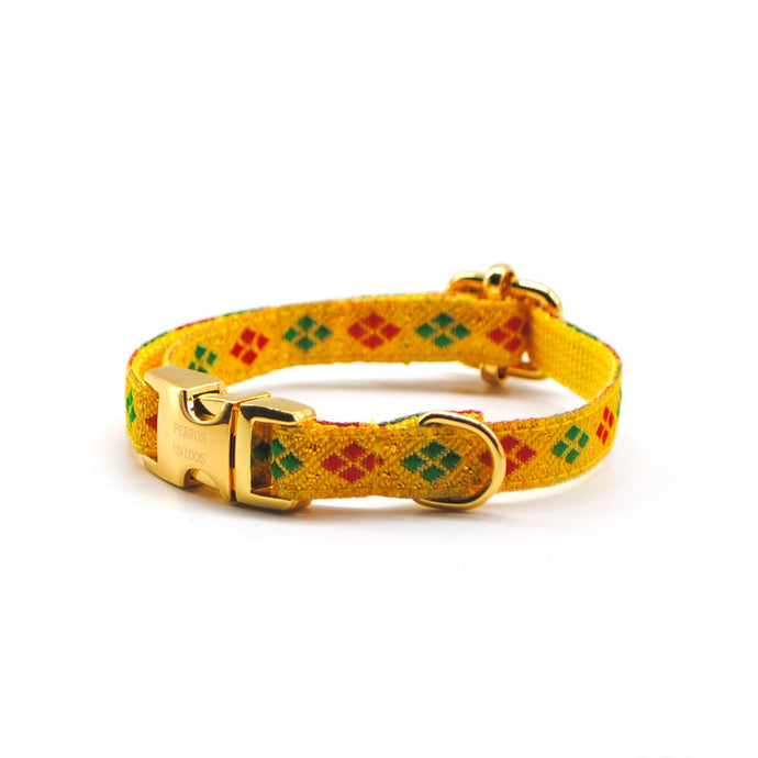 Collar broche dorado gato rombos amarillo - Perros Unidos