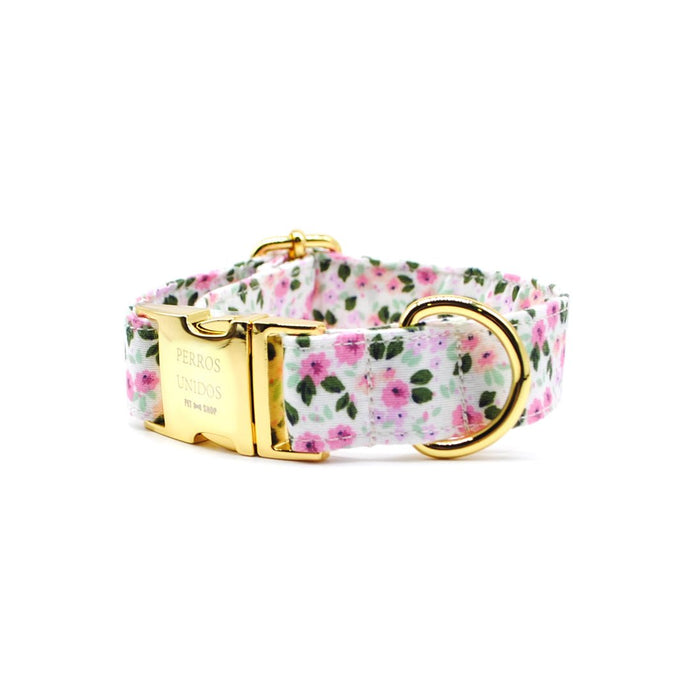 Collar broche flores rosa & musgo - Perros Unidos