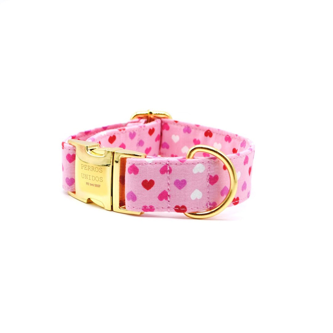 Collar broche mini corazones rosado - Perros Unidos