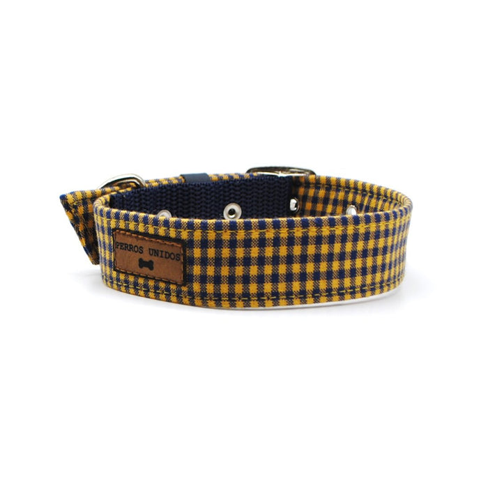 Collar cuadrillé azul & mostaza - Perros Unidos