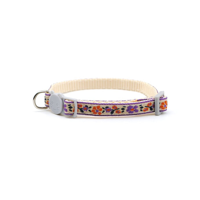 Collar gato broche antiahorque flores moradas - Perros Unidos