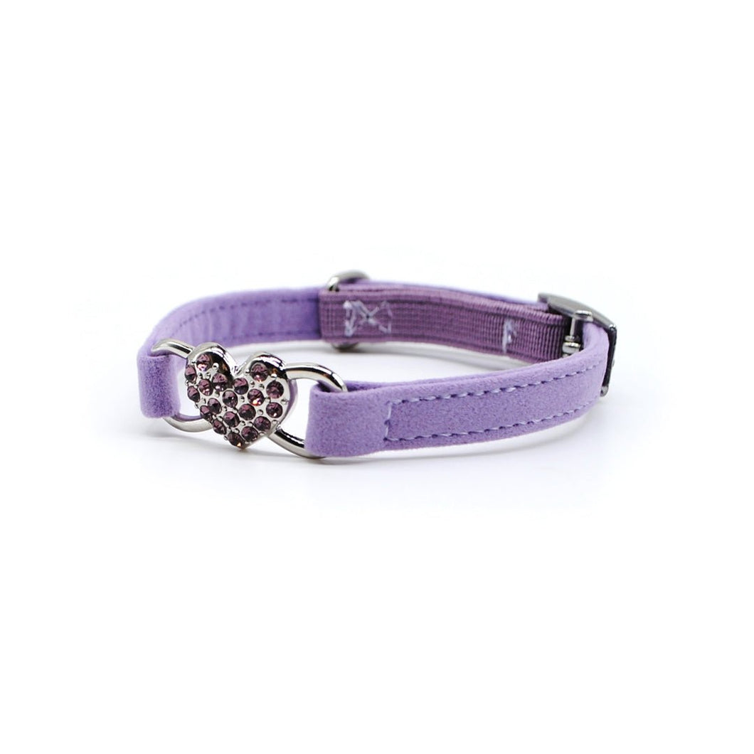 Collar gato corazón strass morado - Perros Unidos