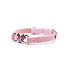 Collar gato corazón strass rosado - Perros Unidos