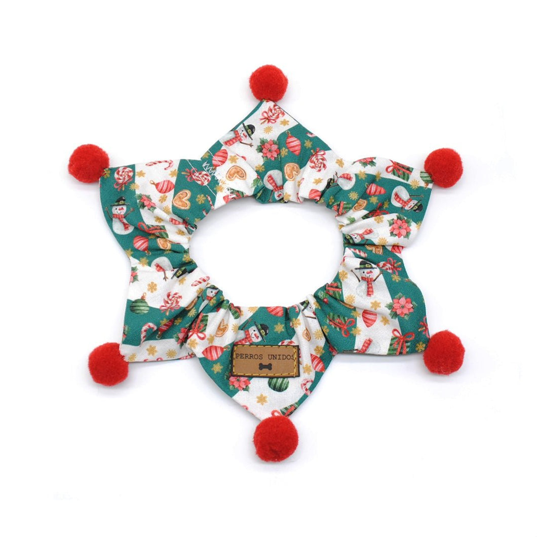 Collar navideño pompones franjas verdes - Perros Unidos