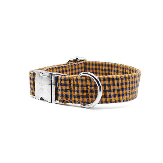 Collar perro broche cuadrillé azul & mostaza - Perros Unidos