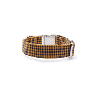 Collar perro broche cuadrillé azul & mostaza - Perros Unidos