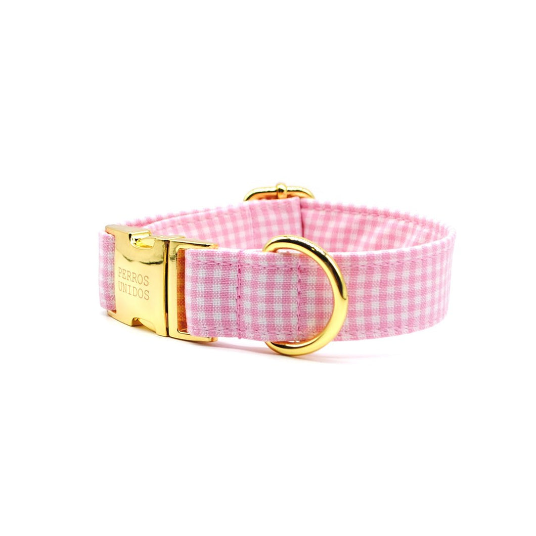 Collar perro broche cuadrillé rosado - Perros Unidos