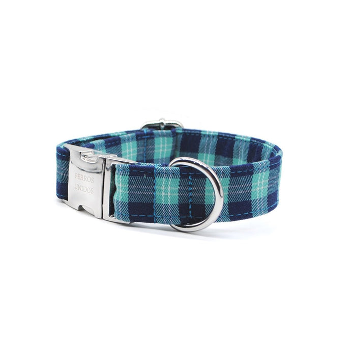 Collar perro broche cuadros azul & calipso - Perros Unidos