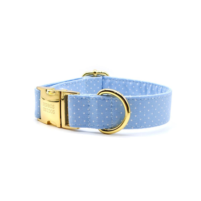 Collar perro broche puntos celeste - Perros Unidos