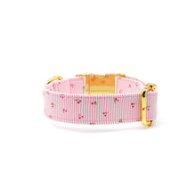 Cargar imagen en el visor de la galería, Collar perro broche rayas rosadas cerezas - Perros Unidos