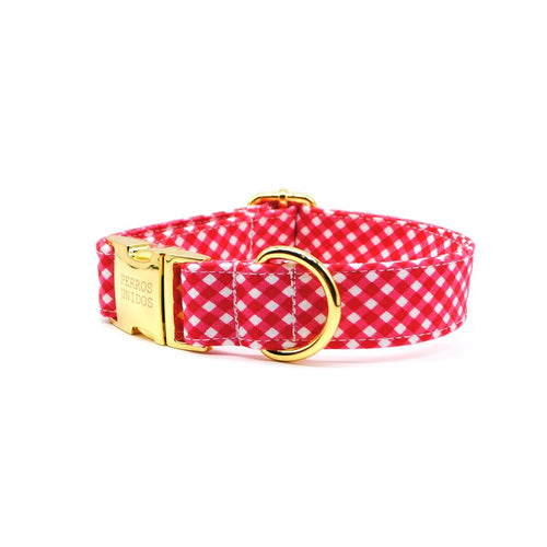 Collar perro broche vichy rojo - Perros Unidos