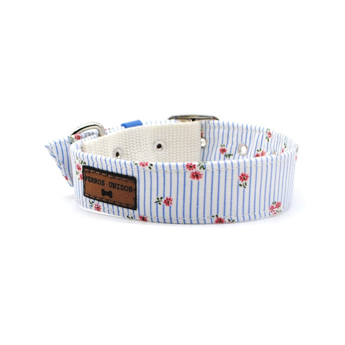 Collar rayas celeste flores - Perros Unidos